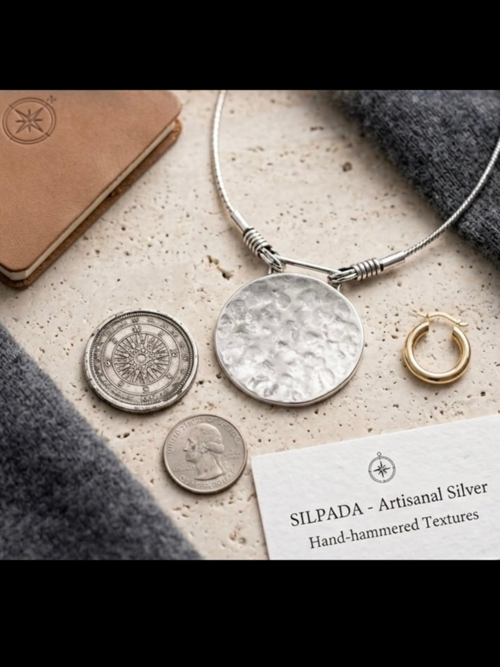 Silpada 925 Sterling Silver Hammered Disc Pendant Necklace Retired Design